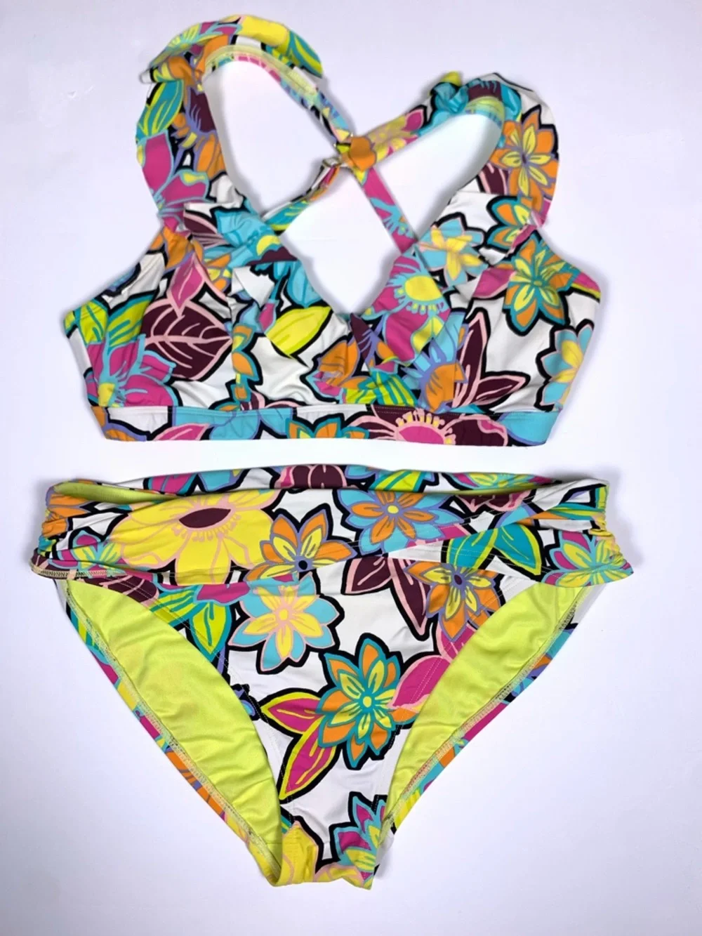 Bleu Rod Beattie Multicolor Floral V-Neck Crossback Crop Top